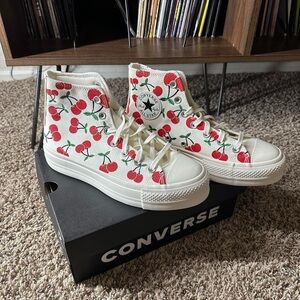 Converse White High-Top Sneakers with Red Cherry Print